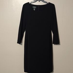 Lauren Ralph Lauren Black Sheath Dress Long Sleeve Bateau Neckline Womens Size 6